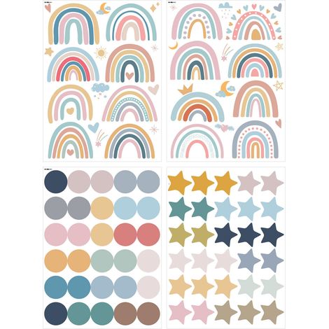 4 Feuilles Autocollant Mural Arc-en-ciel Vinyle Décoratif Cœur Soleil Étoile pour Chambre Enfant (1/5)