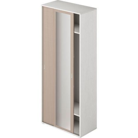 Guardaroba con specchio ante scorrevoli e appendiabiti colore Olmo struttura Bianco H212x90x43cm
