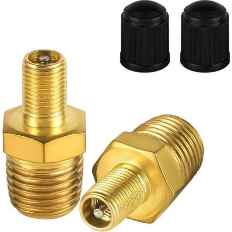 Adaptateurs de gonfleur d'air 2 pcs – filetage 1/4" NPT mâle vers valve Schrader/Presta – en laiton, compatibles compresseurs portables (1/4)