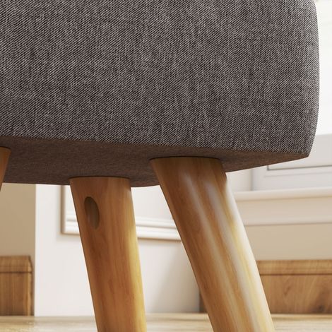 Pouf Tabouret en lin effet tissu, pieds en bois, repose-pieds rembourré ottoman moderne pour chambre, salon, gris (1/5)