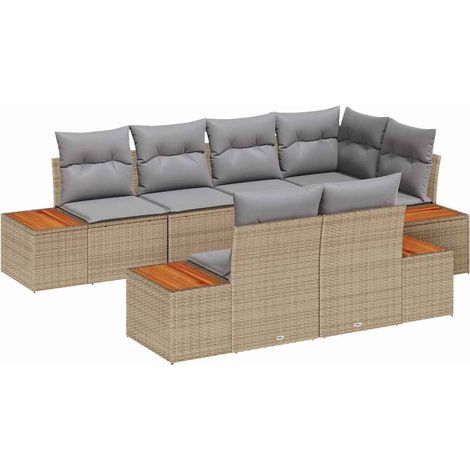 Maison Exclusive - Set Divano da Giardino 7 pcs Beige e Grigio Chiaro Polyrattan