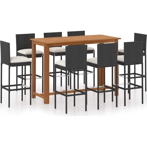 Maison Exclusive - 9-tlg. Gartenbar-Set mit Kissen Schwarz