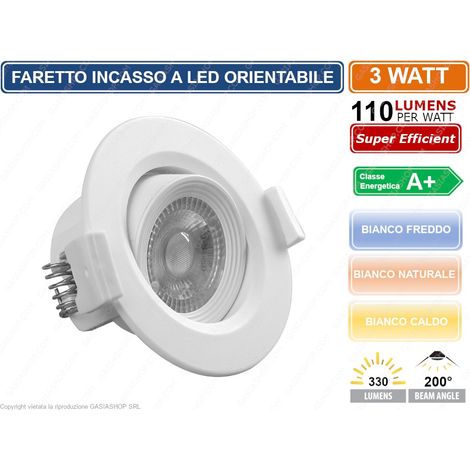 FARETTO LED ROTONDO DA INCASSO 3W SMD 2835 330 LUMEN 2700K - 4000K - 6000K - Colore Luce: Bianco Naturale