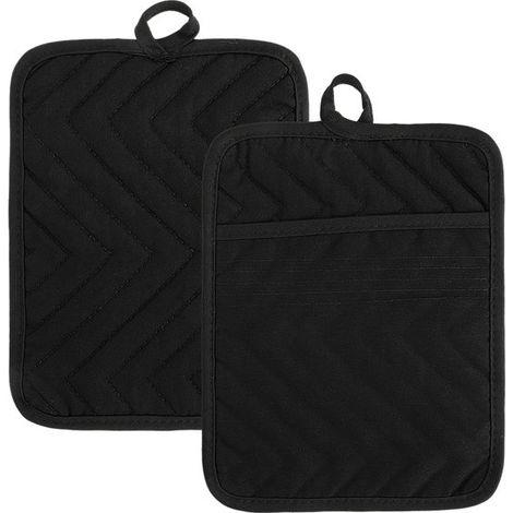 Presine in cotone con tasca - resistenti al calore - 2 pezzi - nere - 18,5 x 22,4 cm (1/5)