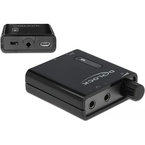 Delock Amplificador de Auriculares EstÃ©reo PortÃ¡til con salida doble y refuerzo de graves