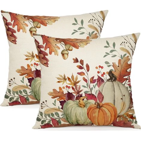 Decoration Automne Housses Coussin 40 x 40 Lot 2 Coussins Canapé Feuilles Automn Housse Coussin Lin Coussin Automne Chambre Coucher (1/4)