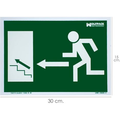 Cartel Fluorescente Salida Escalera Izquierda Arriba 21x30 cm. (1/2)