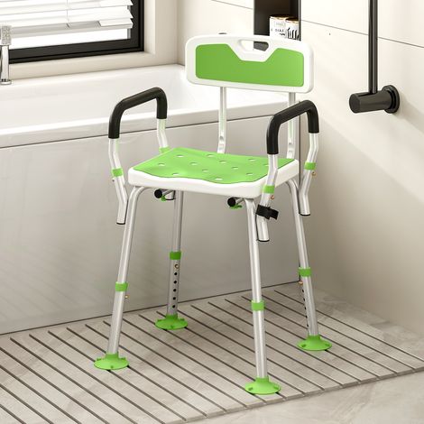 Tabouret de douche chaise de douche ergonomique hauteur réglable pieds antidérapants 56.5 x 53.5 x 87 cm blanc et vert