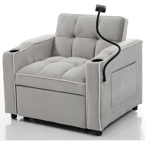 Canapé-lit 1 place extensible 3-en-1 – avec porte-gobelets et support pour téléphone, fauteuil inclinable, fauteuil-lit, fauteuil, parfait pour les petits espaces, 8316776cm (1/5)