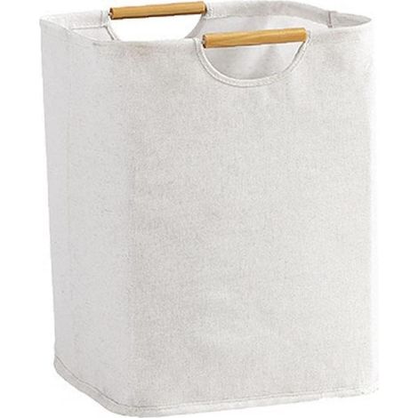 Panier À Linge Pliable - Capacité Élevée 60 L - Revêtement Étanche - Poignées En Bois - Pour Vêtements Jouets Textiles - Blanc - 1 Pièce (1/5)
