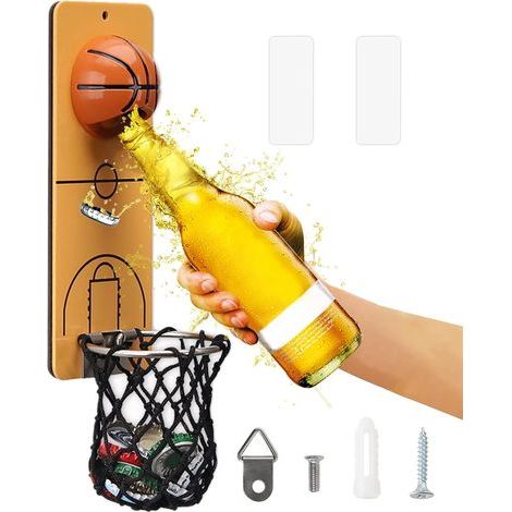 Magnetic Wall-Mounted Bottle Opener in Basketball Design, Vintage Beer Wall-Mounted Bottle Opener, Original Magnetic Bottle Opener with Cap Catcher, Beer Gift for Men, Dad, Friend, and Colleague (1/5)