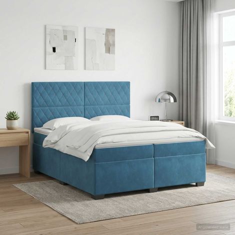 vidaXL Lit boxspring avec matelas Bleu 200 x 200 cm Velours (1/5)