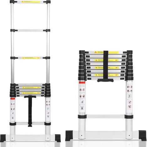 Jiubiaz Profi Teleskopleiter 2,6M Aluminium 150kg Tragkraft Mehrzweckleiter rutschfeste Gummifüße mit Stabilisator