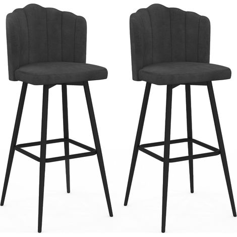 Set di 2 sgabelli a conchiglia ADELLA in velluto grigio antracite con gambe nere (1/5)