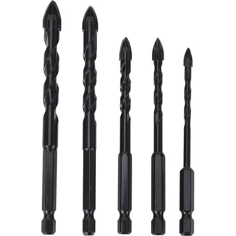 5 pièces set de forets à maçonnerie carbure cémenté queue hexagonale 1/4 pouce professionnel béton type 1 (5mm 6mm 8mm 10mm 12mm) (1/5)