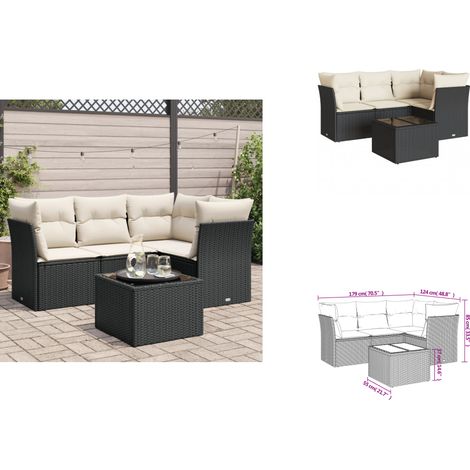 5-tlg. Garten-Sofagarnitur mit Kissen Schwarz Poly Rattan - Gartenmöbel Set - PE-Rattan Möbel - Outdoor Sofa - Esstisch Set - Balkonmöbel (1/3)