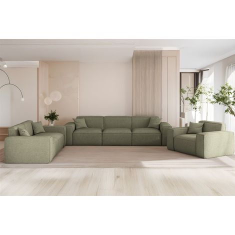 Sofaset Designersofa CELES PREMIUM 3-2-1 in Stoff Artico Grün