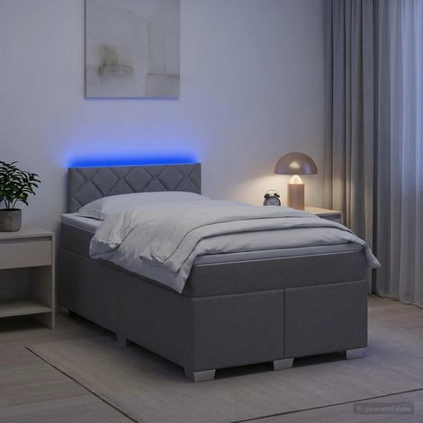 Cama con Base Tapizada, Colchón y Luz LED Gris Claro Tela (1/5)