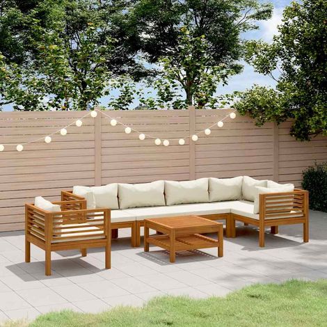 vidaXL Muebles de jardín 7 pzas cojines crema madera maciza de acacia (1/5)