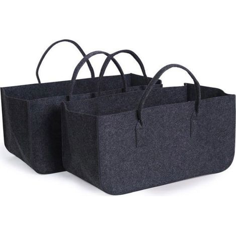 Sac Porte Bûches, 2pcs Panier à Bûches de Cheminée, Panier à bois de Chauffage, Sac de Rangement pour Journaux(Gris) (1/5)