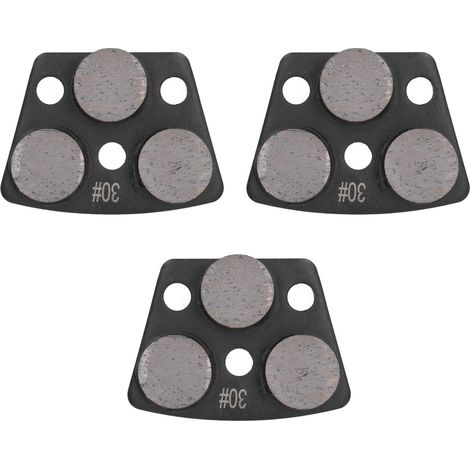 Lot de 3 disques de meulage diamantés trapézoïdaux pour la découpe de sols en béton, à 3 dents cylindriques, revêtement noir grain 30 (1/5)