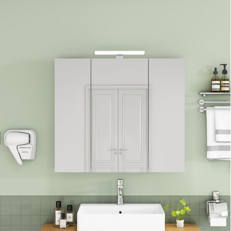 Mueble de baño con espejo 80 cm, 3 puertas, LED, enchufe francés DESVIAE (1/5)