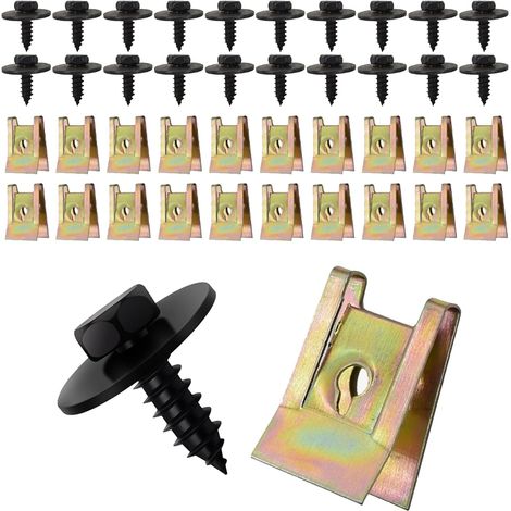 Kit de 40 vis et écrous de fixation, 20 vis de gardeboue de carrosserie et 20 boulons de fixation de plaque de protection de parechocs (1/5)