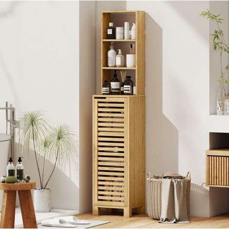 Mobiletto bagno alto 34 x 30 x 170 cm, 3 ripiani aperti, bambù naturale HAVRYA (1/3)