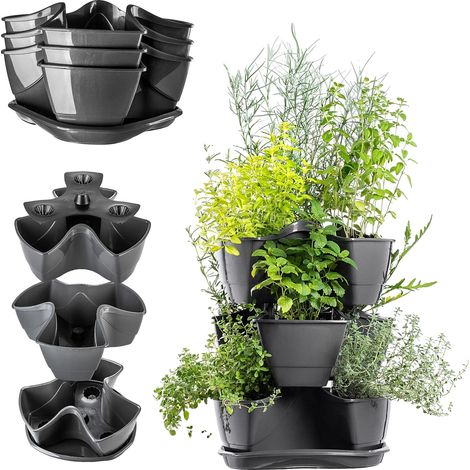 Vase à fleurs, Plastique durable, Dimensions : 29,5 x 29,5 x 14 cm / 29,5 x 29,5 x 38 cm, Capacité : 3 litres / 9 litres, Design en cascade, Utilisation polyvalente (1/5)