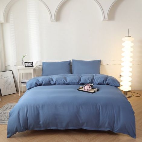 Juego de funda nórdica con 2 fundas de almohada 48 x 74 cm, Juego cama 180 x 220 cm, Juego funda nórdica microfibra suave cepillada, azul oscuro (1/5)