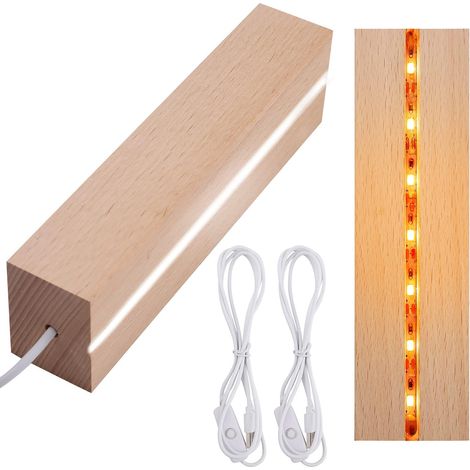 Supporto per esposizione con luce LED in due pezzi - base in legno, adatto per opere d'arte fai-da-te in acrilico, resina, vetro e cristallo - luce tricolore - quadrato (1/5)
