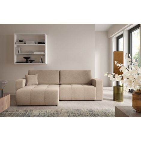 Ecksofa Sofa mit Schlaffunktion AUGUSTO in Stoff Wind Beige Ottomane Links (1/5)