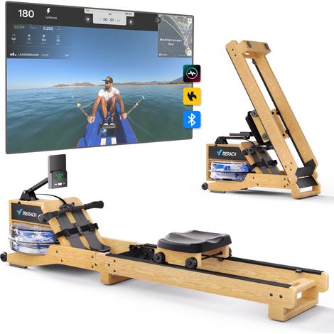 MERACH Water Rowing Machines for Home, Foldable Row Machine with 400LBS Weight Capacity, LCD Monitor & Comfortable Seat, Adaptation of Kinomap, Zwift