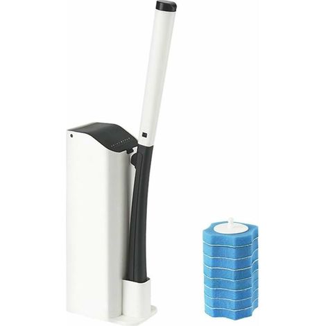royaluxe - Brosse WC et Support, Kit de Baguette de Toilette jetable fixé au Mur, système de Nettoyage de Toilette Puissant avec 8 têtes de Recharge désinfectantes, Pas Besoin de Forage (1/5)
