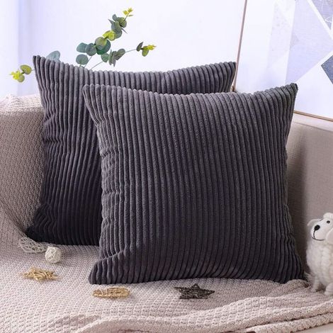 Lot De 2 Housse De Coussin En Velours Côtelé Décoratif Taie D'oreiller Canapé Voiture Maison Décor Housses De Coussin 45 X 45 Cm (Gris Foncé) (1/4)
