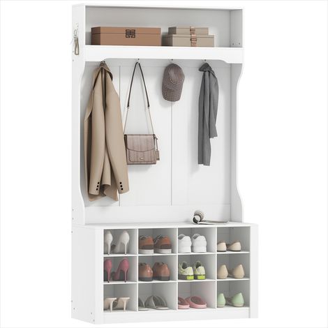 Porte-manteau Meuble d'entrée 100 cm avec banc et 12 casiers (1/5)
