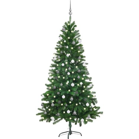 Set Albero Natale Artificiale con LED e Palline Verde 180 cm (1/5)