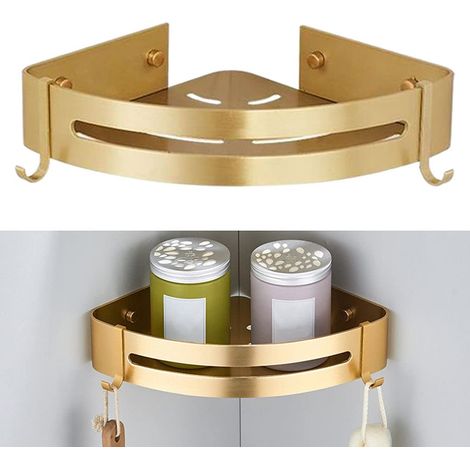 Mensola per doccia senza foratura, mensola angolare per bagno, mensola per bagno Starlight (oro sabbia lucido, 1 pezzo) (1/5)