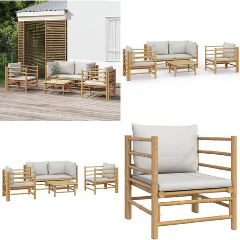 5-tlg. Garten-Lounge-Set mit Hellgrauen Kissen Bambus - Bambus Möbel - Gartenloungeset - Outdoor Möbel - Esstisch - Sofa - Home & Living (1/5)