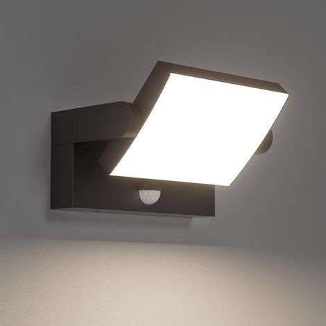 24W Applique Exterieur/Intérieur LED avec Détecteur de Mouvement, Lampe Murale avec LED Panneau Rotatif, IP65 Éclairage Exterieur Moderne pour Entrée Jardin, Noir, Blanc Naturel 4000K (1/5)