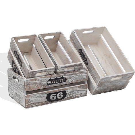 Rebecca Mobili Set 4 Cajas Cestas Rectangulo Gris Vintage Country 15x35x22
