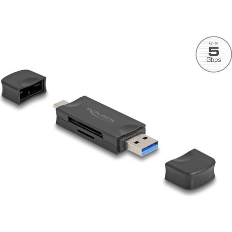 Delock Lector de tarjetas USB 5 Gbps USB Type-Câ¢ / Tipo-A para tarjetas de memoria SD y Micro SD negro