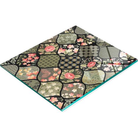 Tablero decorativo multifuncional de vidrio templado con estampado floral, 60x52 cm.