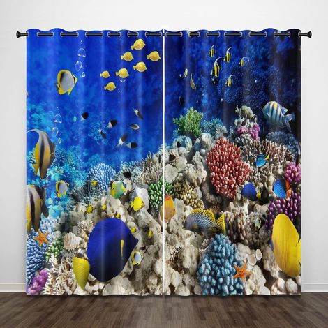 Rideaux occultants exquis poisson corail océan bleu 55 x 63 pouces rideaux à œillets super doux à isolation thermique rideaux assombrissants pour salon chambre d'enfant décoration de la maison 2 panne (1/5)