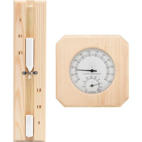 Ensemble Sauna 2 en 1 - Hygromètre et Sablier - Bois de Pin Massif - Contrôle Température Humidité - Pour Cabine Sauna Traditionnelle - Naturel (1/5)