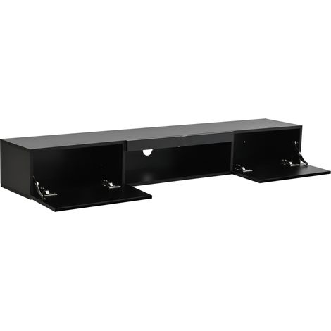 Mueble TV mural negro alto brillo 160 x 31 x 22 cm con LED para TV de hasta 70 pulgadas (1/5)