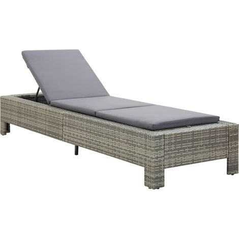 Lettino prendisole con cuscino in resina intrecciata grigia 020012195