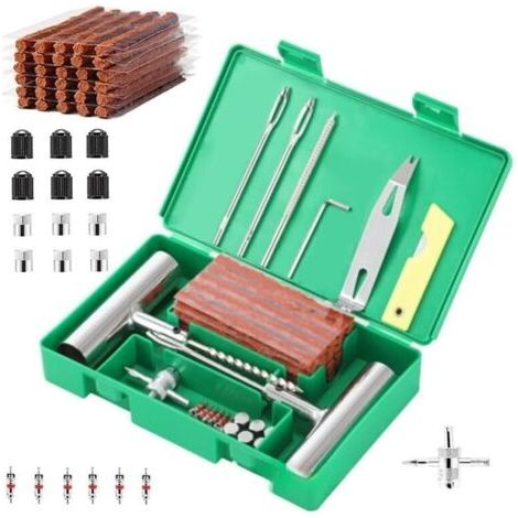 Kit de réparation de pneus universel 58 pièces, outils de réparation de pneus universels pour réparer les crevaisons et les crevaisons pour voiture, ARB, VTT, tracteur, camping-car, SUV, remorque, ver (1/5)
