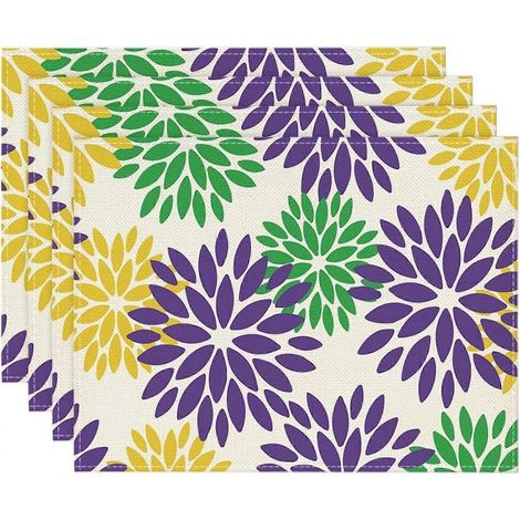 Lot de 4 sets de table floraux en PVC résistants à la chaleur lavables et antidérapants protection de table en violet vert jaune (1/5)