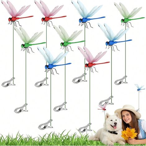 9 Clips Libellules répulsifs contre les insectes, Clip Libellule répulsif anti-insectes, Fausses libellules en plastique pour piquets de jardin, Dispositifs anti-mouches pour chapeau et cheval (1/5)